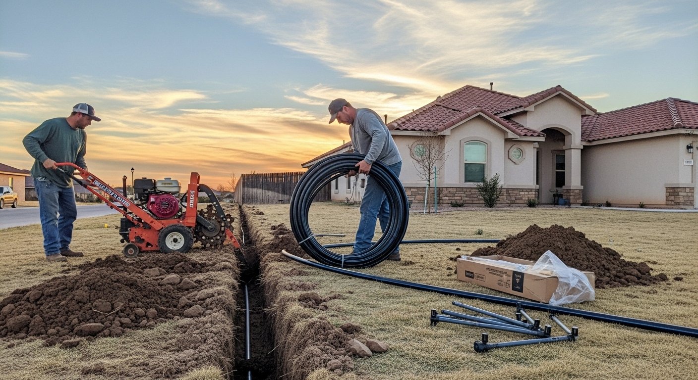 Irrigation repair work near a valve box